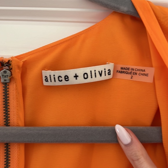 Alice + Olivia Sion Midi Sun Dress Sz 2 Tangerine Pleated Chiffon Puff Sleeves - Picture 6 of 7